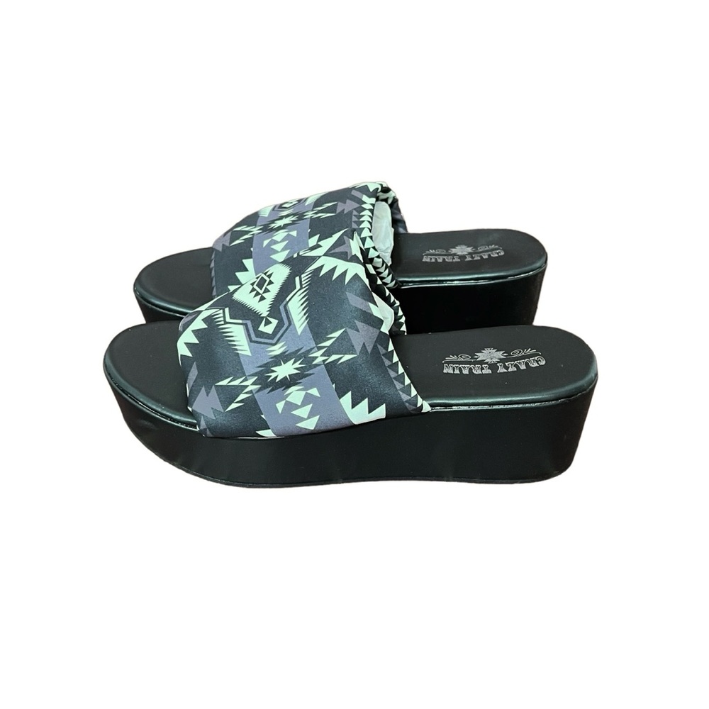 Crazy Train 90s Platty Aztec Bold Black & White Sandal Wedges Platform Slides 9 - Picture 4 of 8